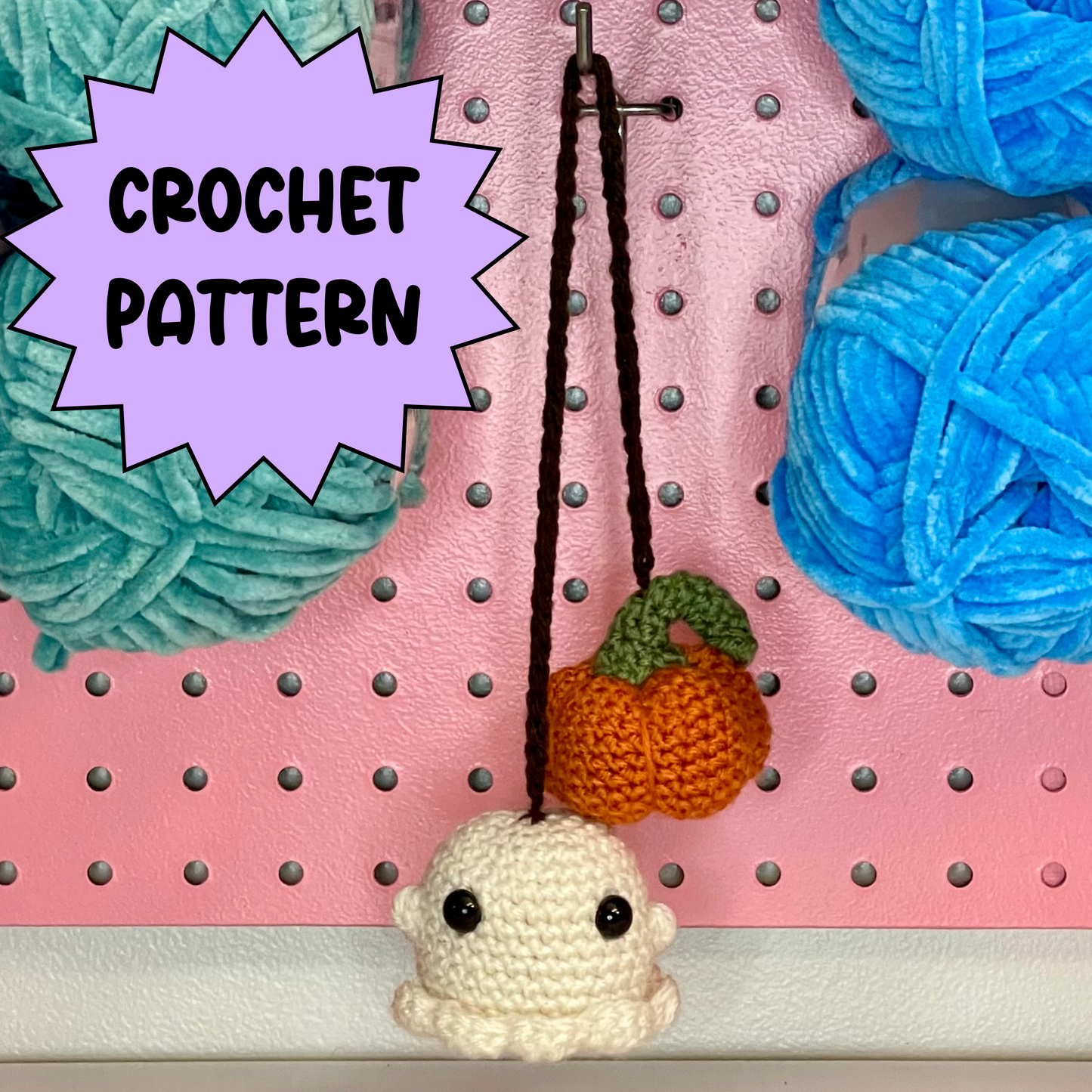 Pumpkin Ghost Car Hanger - Low Sew Crochet Pattern